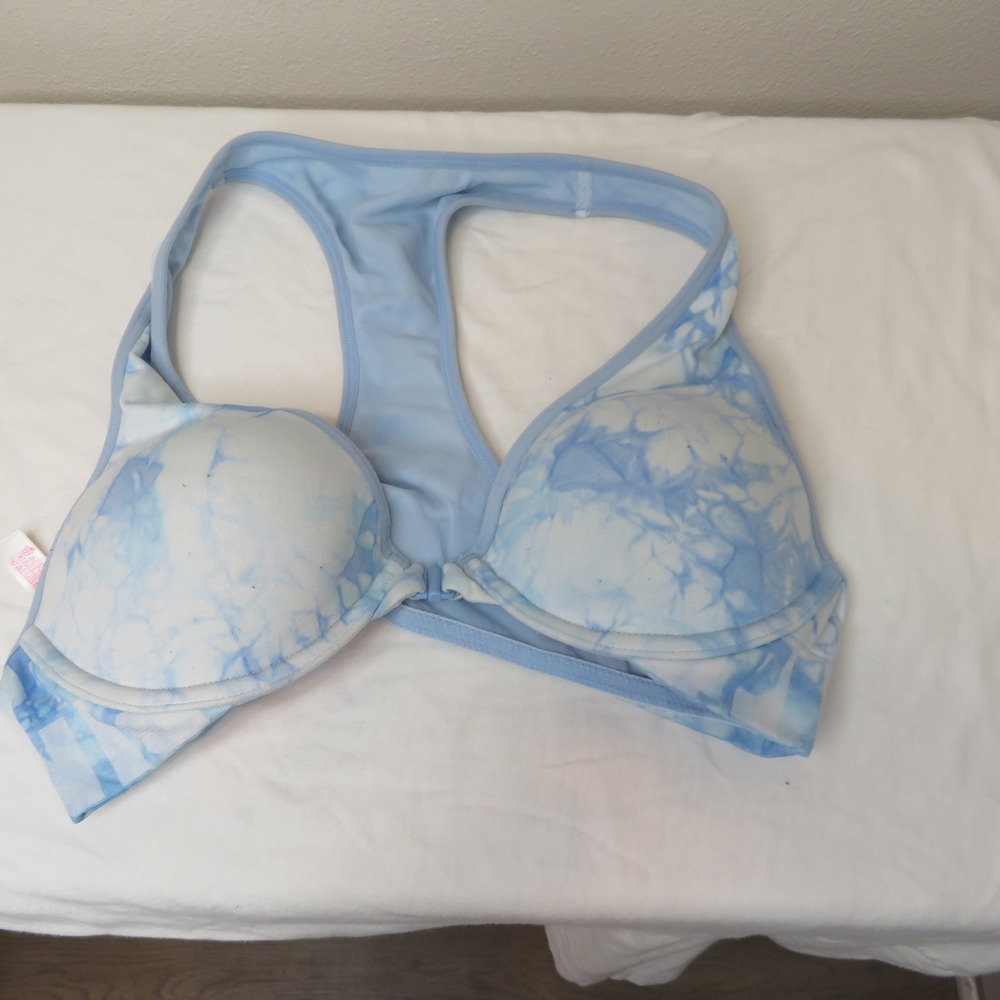 Victoria's Secret PINK Wear Everywhere Push-Up Bra Blue Tie Dye Racerback 36B